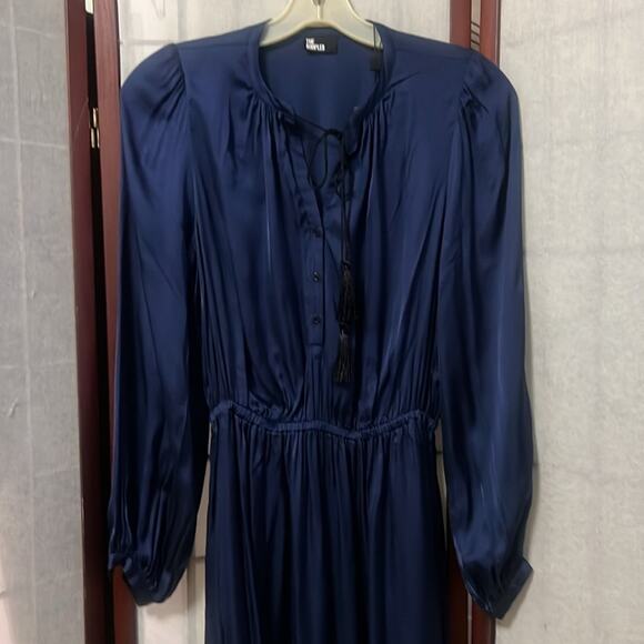 THE‎ KOOPLES PLAIN COLOR LONG SLEEVE MAXI DRESS IN NIGHT BLUE SIZE 1 S - Picture 2 of 11